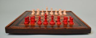 Antique English Staunton Pattern Bone Chess Set & Chessboard 3