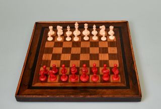 Antique English Staunton Pattern Bone Chess Set & Chessboard 4
