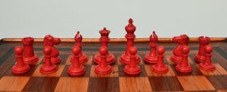 Antique English Staunton Pattern Bone Chess Set & Chessboard 5