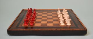 Antique English Staunton Pattern Bone Chess Set & Chessboard 6