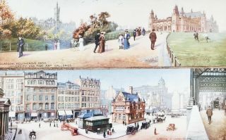Glasgow.  2x Unusual Vintage Double Postcards Published By Raphael Tuck Oilettes