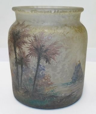Rare Handel Teroma Art Glass Treasure Island Jar Chipped Ice Landscape & Ship