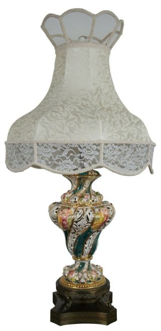 Monumental Antique Italian Capodimonte Reticulated Porcelain Table Lamp Urn
