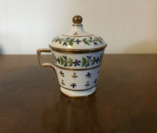 Antique 18th c.  French Paris Porcelain Sprig Cornflower Pot de Creme Cup 1 Nast 2