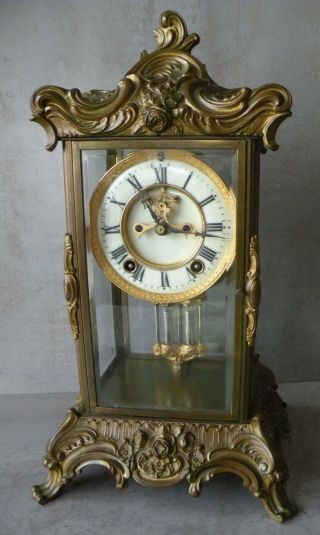 C.  1912 Ansonia Zenith Model Crystal Regulator Mantel Clock W/outside Escapement