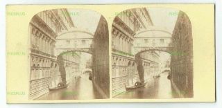 Old Stereoview Photo Card Bridge Of Sighs Venice Italy Antique 1860s