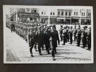Great Ww2 German Army Group Photo,  Uniforms Helmets Marching Soldiers