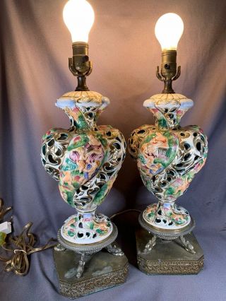 Rare Italian Capodimonte Porcelain Table Lamp Gold Trim Mother & Children A418