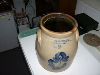 Antique Blue Cobalt Salt Glazed Stoneware Pottery Crock E.  A.  MONTELL Olean NY 2