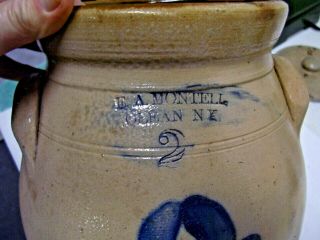 Antique Blue Cobalt Salt Glazed Stoneware Pottery Crock E.  A.  MONTELL Olean NY 3