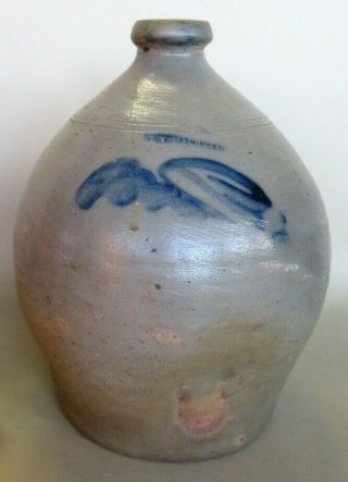 Stoneware Ovoid Jug Decorated Cobalt Blue Flower,  I.  V.  Machett (cornwall,  Ny)