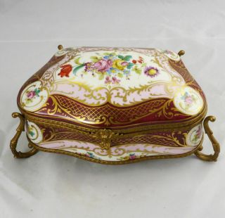 Large Antique Hand Painted French Porcelain Box With Ormolu 11 " X 6 " X 5 " France