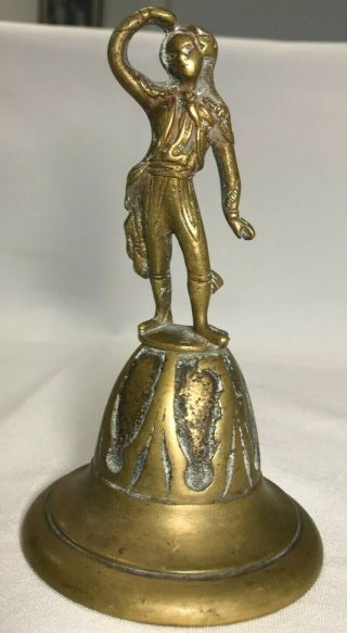 Antique Brass Figural " Dandy " Man Bell.  Made In England.  Vintage 5 1/2 " Tall