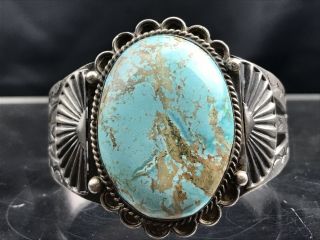 Vtg 49g Old Pawn Navajo Turquoise Sterling Silver Cuff Bracelet