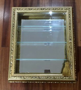 Horchow Creazioni Artistiche Mongelli Wall Display Curio Gold Wood Glass Cabinet