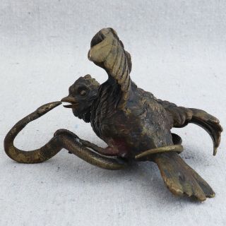 Franz Bergman ? Austrian Vienna Bronze Bird Fighting Snake Paperweight Sculpture 2