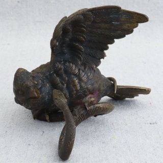 Franz Bergman ? Austrian Vienna Bronze Bird Fighting Snake Paperweight Sculpture 5
