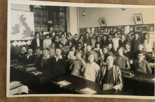 Vintage Old Photograph Classroom Of School Children Boys Girls Sat At Desk 1931