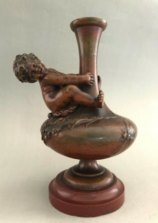 Auguste Moreau Paris Antique Bronze Vase Cherub French Signed