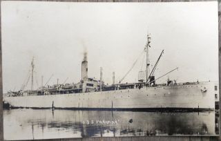 1917 Rppc Ww1 Uss Panaman Transport Navy & Army Cargo Ship Photo Postcard