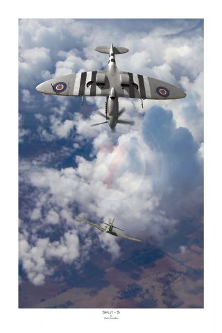 Ww2 Wwii Raaf Rcaf Raf D - Day Spitfire Bf109 Aviation Art Photo Print - 12 " X 18 "