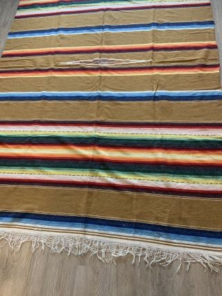 Vintage Mexican Southwest Saltillo Serape Blanket Rug Earth Tones Approx 60 X 94