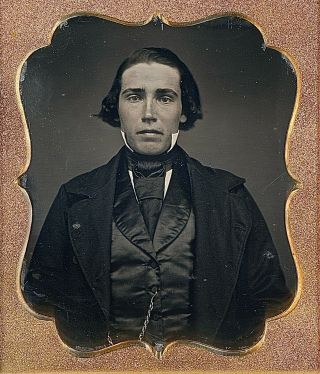 Young Man With Unusually Folded Tie,  Longer Hair 1/6 Plate Daguerreotype G248