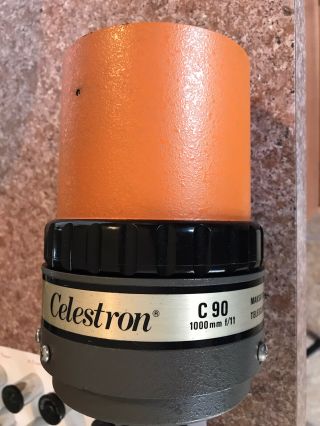 Vintage Celestron C90 Orange Telescope,  Multiple Eyepieces And Case