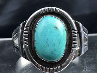 Vtg Old Pawn Navajo Sterling Silver Turquoise Cuff Bracelet 51g