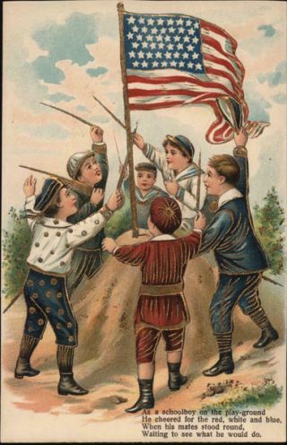 Patriotic Boys And The American Flag Asb Postcard Vintage Post Card