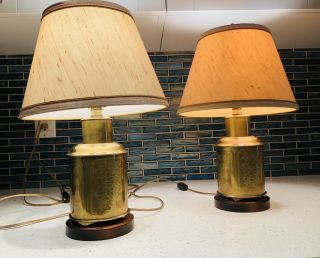 Frederick Cooper Vintage Asian Solid Brass Canister Lamps