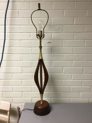 Mcm Vtg Danish Modern Teak Wood Brass Table Lamp Mid Century Modern 50’s 60’s