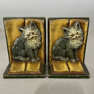 Antique Rare Bradley & Hubbard Cast Iron Cat Bookends