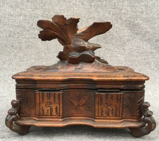 Antique black forest jewelry box made of wood early 1900 ' s Germany bird 5