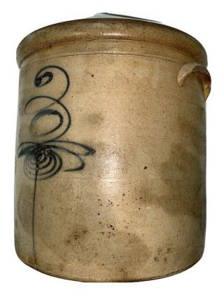 Antique 3 - Gallon Stoneware Crock Marked With Cobalt 3 Bee Sting Design