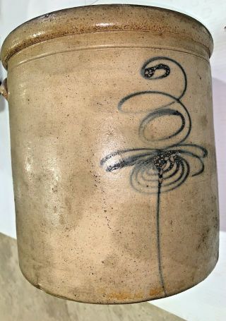 Antique 3 - Gallon Stoneware Crock Marked with Cobalt 3 Bee Sting Design 4