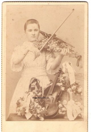 Cdv Cabinet Card Photo Picture Young Girl Violin Santa Barbara California