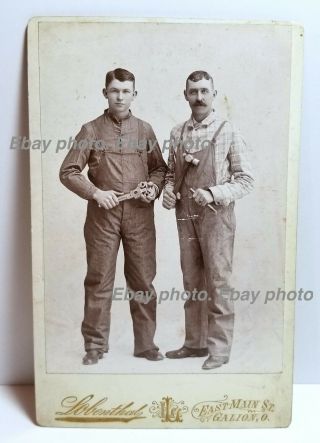Iron,  factory workers,  tools,  overalls,  Galion,  Ohio; Odd Fellows cabinet photo 2