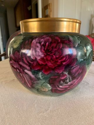 Antique Large Jardinere Vase Handpainted Roses Signed Jorgensen,  Exquisite