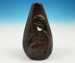 Antique Peter Tereszczuk Bronze Bud Vase Sculpture Vienna Art Nouveau Woman
