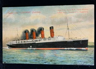 Passenger Ocean Liner Lusitania Cunard Line Vintage Postcard C.  1910