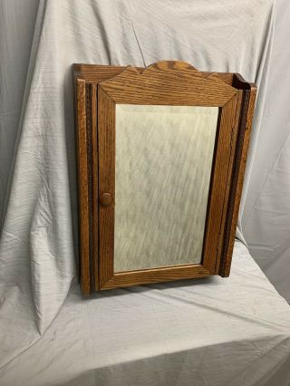 Antique Vintage Oak Wood Rustic Medicine Cabinet Beveled Mirror