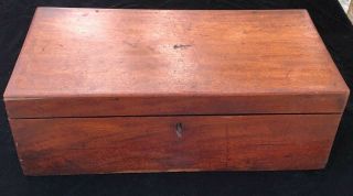 Antique Wooden Writing Lap Desk With Key 20 1/4 X 10 X 6 1/2