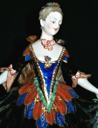 Antique German Dresden Lady Doll Dancer With Applied Flowers Porcelain Figurine