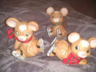 Vintage Home Interior Christmas Mouse Mice Figurines 5113 Set Of 3 Skating Mice