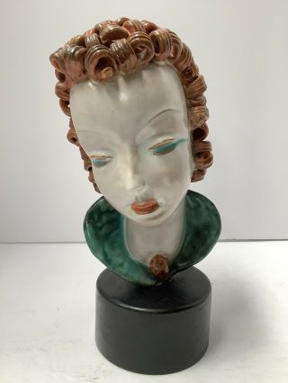 Goldscheider Austria Ceramic Bust Art Deco Lady Spaghetti Hair.  Antique