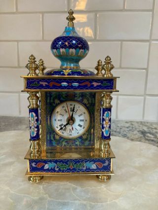 Vintage Chinese Cloisonne Enamel Carriage/mantel Clock; Brass & Gold Casing