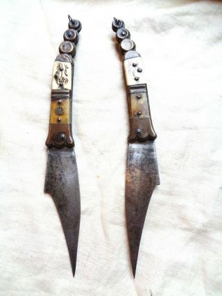 Brace Of 1800s Antique Pocket Knives Navaja French /spanish Folding Jack Knife