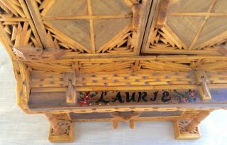 Vintage Folk/Tramp Art Wood/Match Stick Piano Shaped Jewelry Box - Laurie 3
