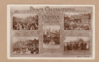 Ww1 Real Photo Card Chesham Peace Celebrations 1919 Crowd Scenes Amersham